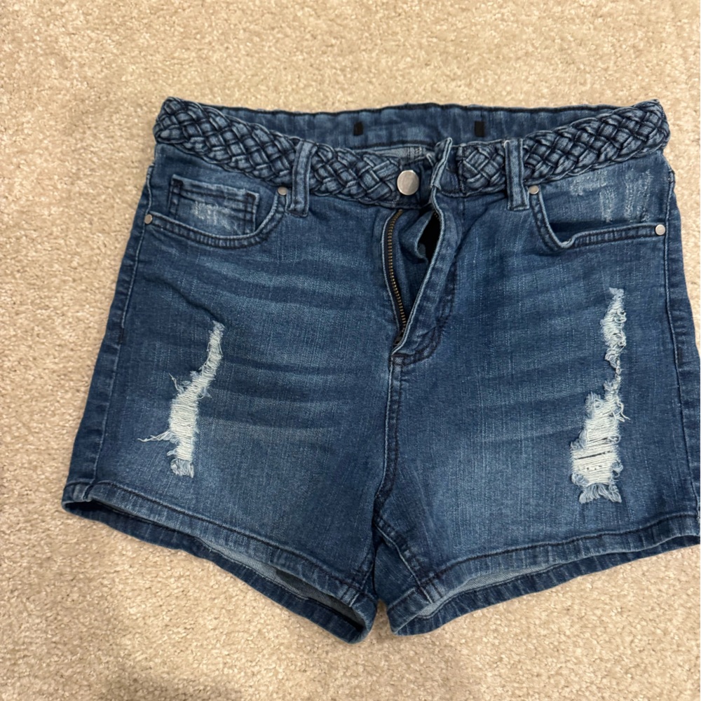 Braided Waistband Denim Shorts